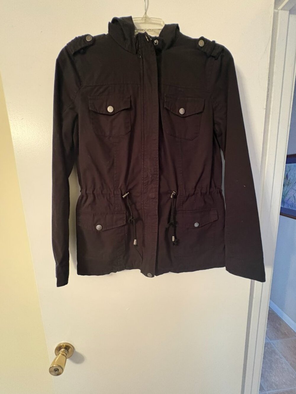 Womens black field jacket lined size small